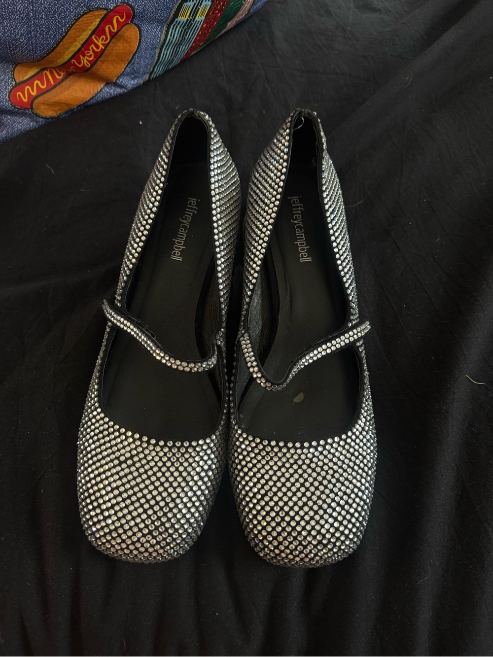 Jeffrey Campbell Black Flats with Silver Crystal Embellishment